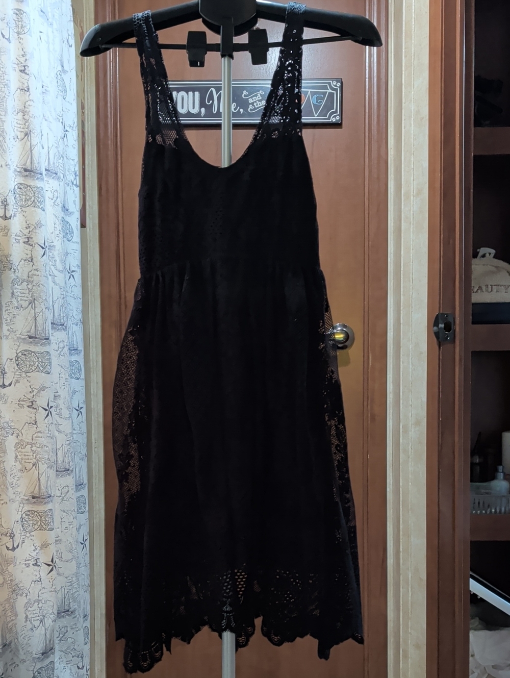 Free People Black Lace-Detail Gold Sparkling Midi Dress Goth